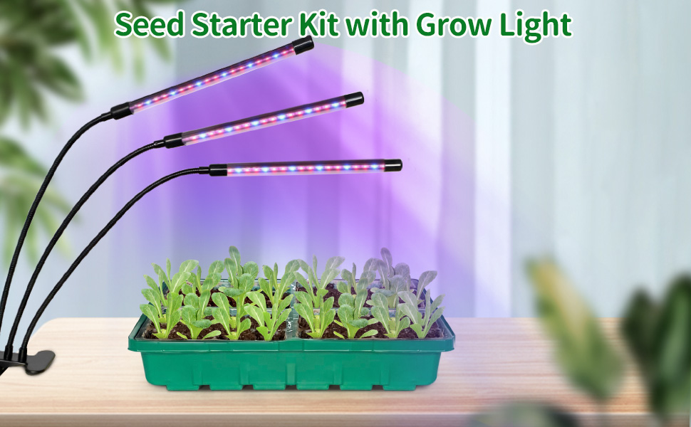 Seed Starter Kit with Grow Light Adjustable Brightness & Humidity Domes