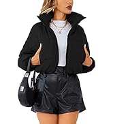 Lumister Womens Lightweight Quilted Jacket Long Sleeve Stand Collar Zipper Cropped Puffer Jacket ...
