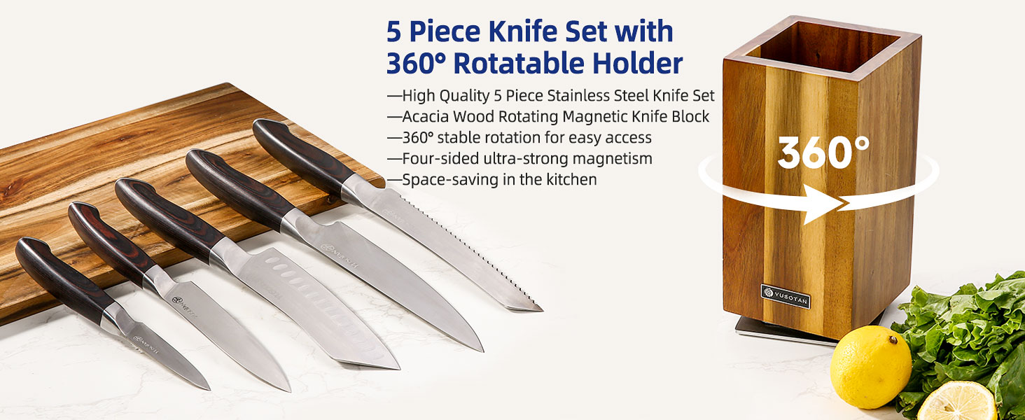 kitchen knife set with a wooden magnetic knife holder