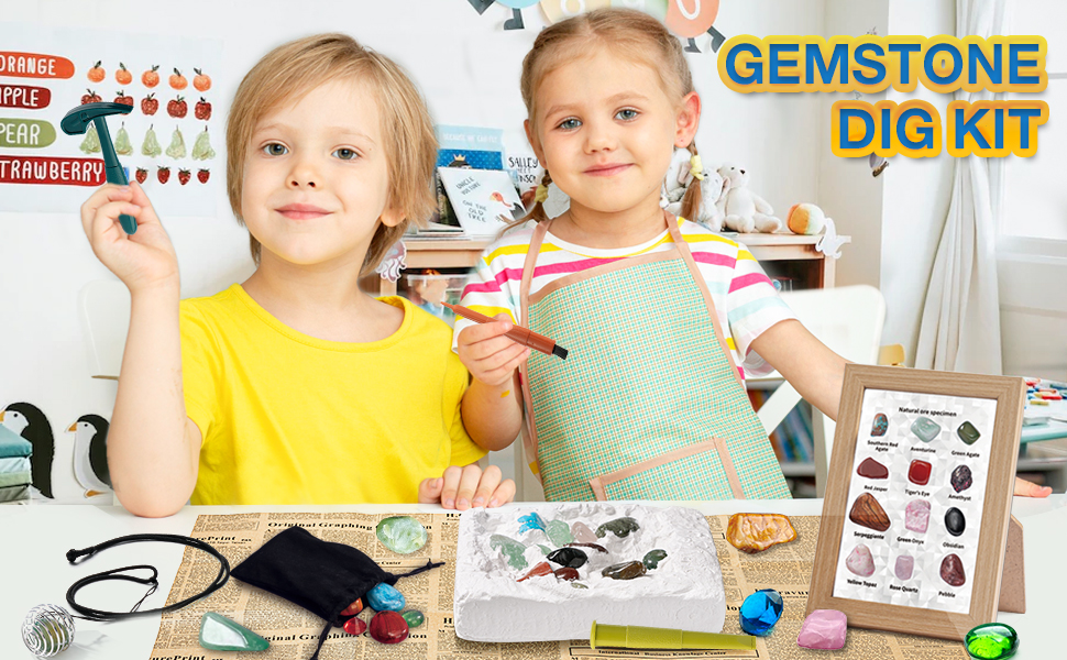 KidEwan Gemstone Gem Dig Kit, STEM Educational DIY Toys Science Kit Dig Up Unique