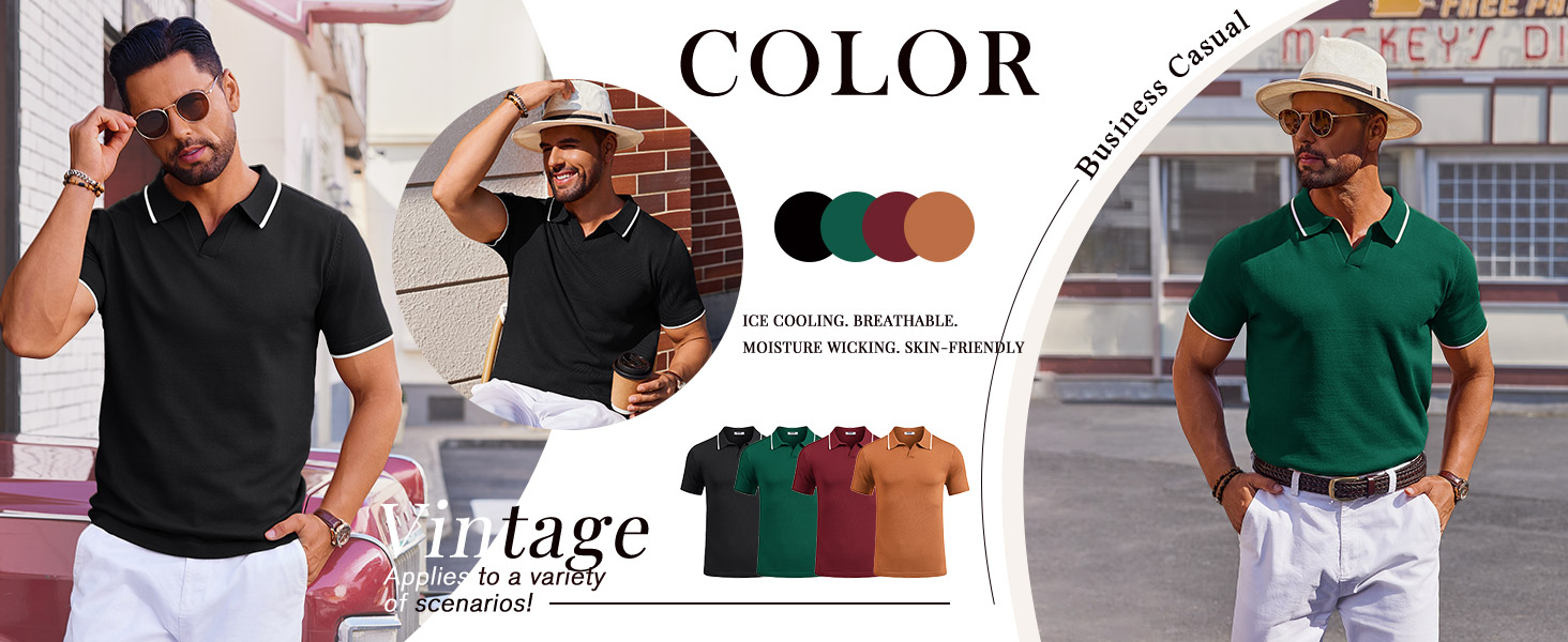 Mens Polo Shirts Short Sleeve Casual Knit Polo