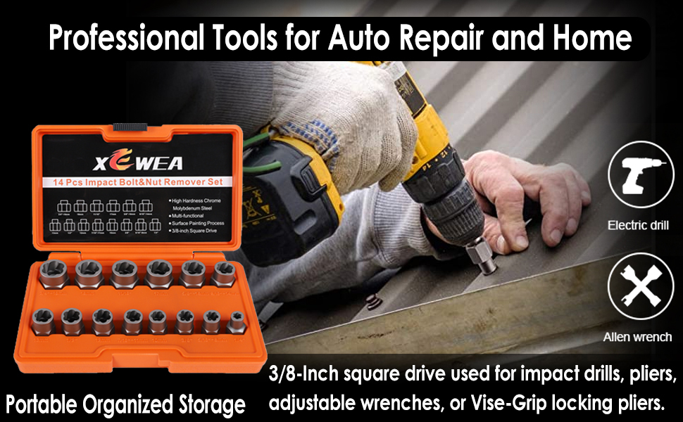 XEWEA Bolt Nut Extractor Set, Easy Out Broken Lug Nut Extraction/Remover Socket Set for Damaged