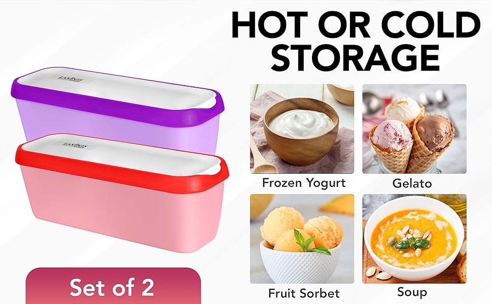 Laxinis World Ice Cream Containers Pack of 2 Ice Cream Plastic Containers with