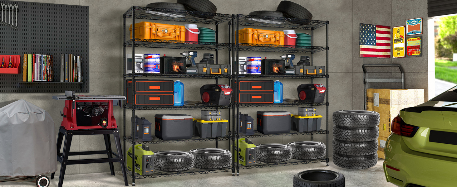 Heavy Duty 6Tier Storage Shelves Adjustable NSF Garage Shelving with Wheels