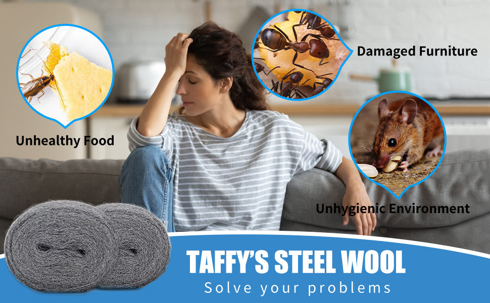 Steel Wool for Mice Control 2 Pack of 3"×15Ft Steel Wool, Gap Filter