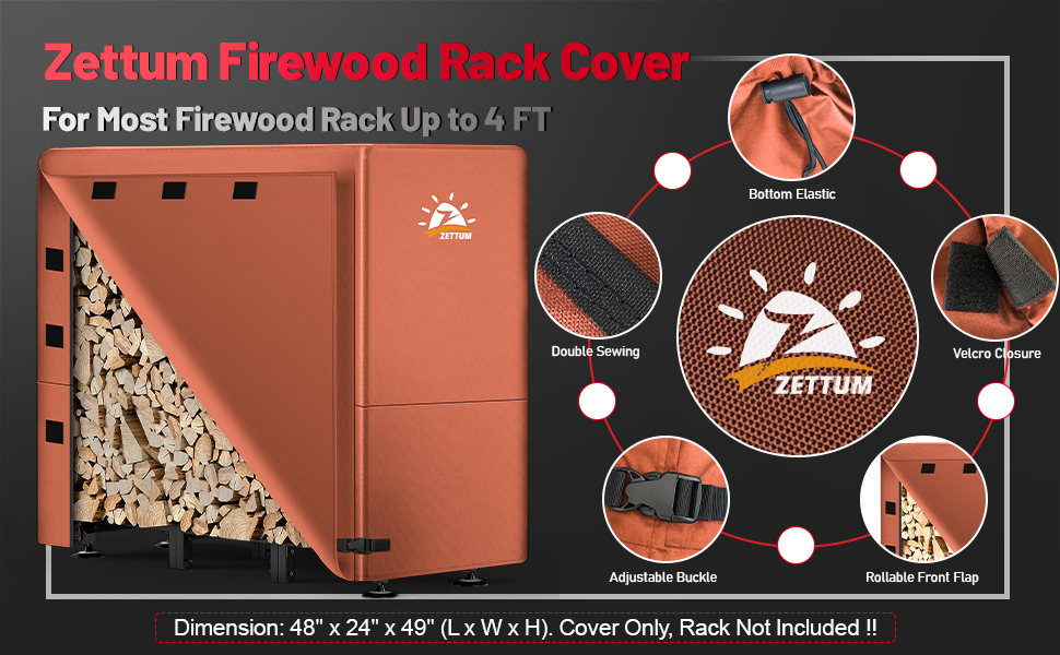Zettum Firewood Rack Cover 4 Feet 600D Wood Rack Cover