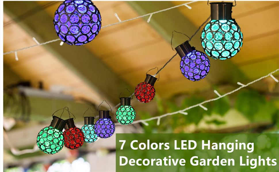 Colorful Solar Lights,Outdoor Hanging Decorative Garden Lights,7 Colors