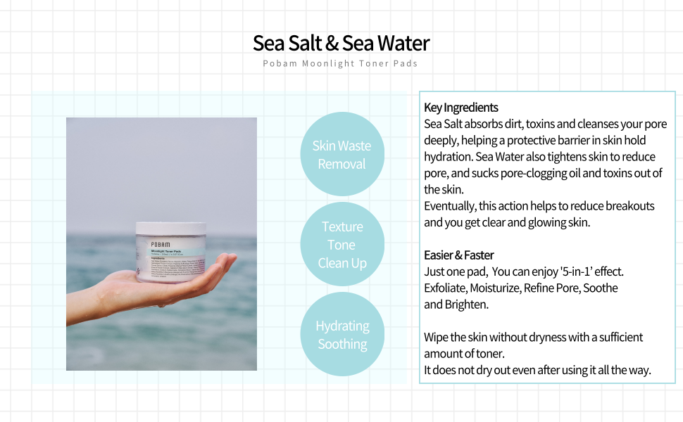 sea salt sea water absorb dirt clean pore tighten skin no breakouts glow skin 5-in-1 effect