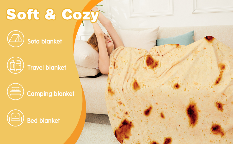 Burrito Tortilla Throw Blanket, LetsFunny Burrito Wrap Novelty Taco Tortilla