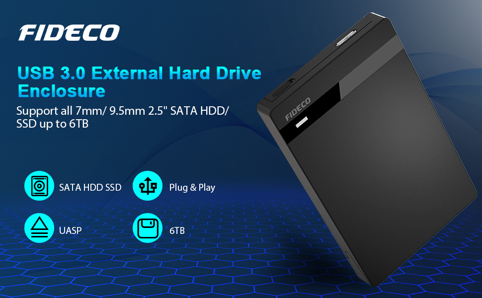 FIDECO 2.5" Hard Drive Enclosure USB 3.0 to SATA III External Hard