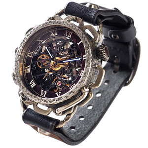 ハンドメイド 手作り 機械式 腕時計 ウォッチ スケルトン 蓄光 スチームパンク アンティーク レトロ 大きい おしゃれ メンズ レディース 革 革ベルト 本革 日本製 国産