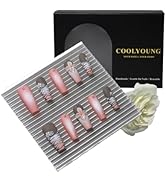 COOLYOUNG Medium Coffin Press On Nails, 3D Nail Art, Infatuation, Floral Press On Nails, Coquette...