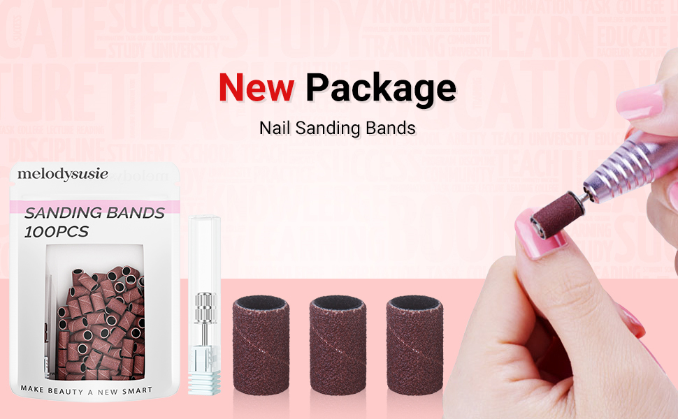 MelodySusie 100 Pcs Professional Sanding Bands Nail Manicure 180 Grit File Sand Piece Set For