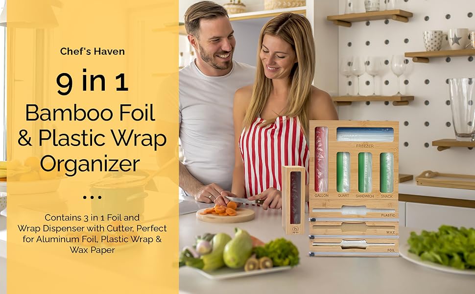 ziploc dispenser pantry chef bamboo organization baggie reusable snack saran food container holder