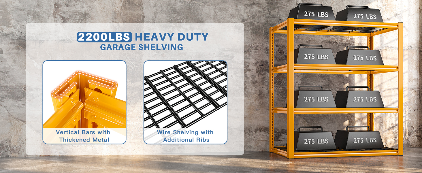 REIBII Garage Shelving Heavy Duty Load 2200LBS, 4 Tier X