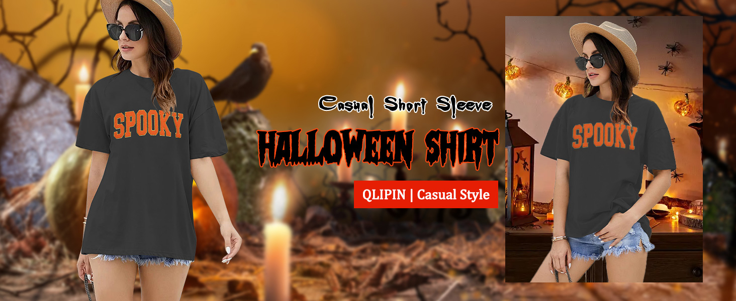 Halloween T Shirts for Women Oversized Spooky Season Shirt Retro Stay Spooky Graphic