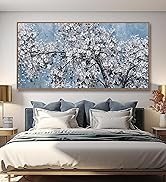 Wall Art Framed Artwork Blue And Gray White Tree Flower Landscape Decor