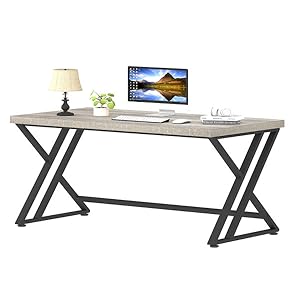 LVB Industrial Computer Desk, Rustic Wood Metal Home Office Desk, Farmhouse Writing Study Table