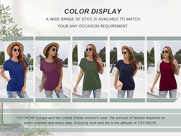 YSYOKOW Womens Summer Casual T Shirts Short Sleeve Tunic
