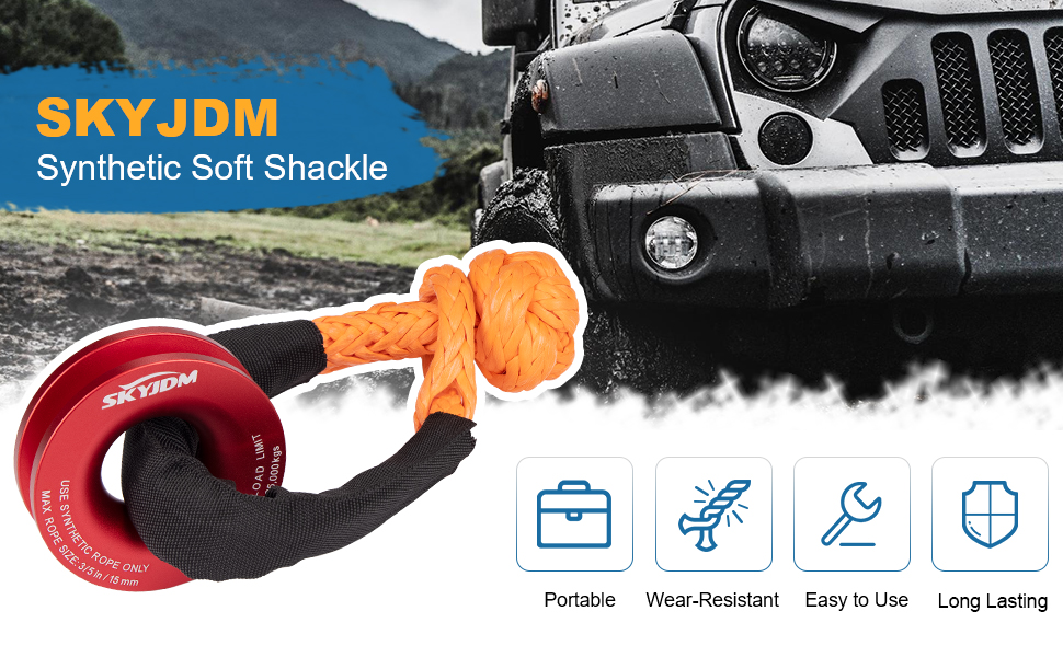 SKYJDM Soft Shackle with Recovery Ring 1/2 in x 22 in