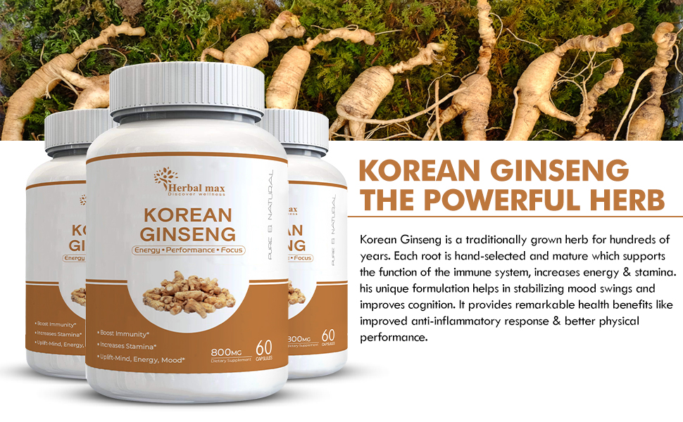 Herbal max Korean Ginseng 800mg For Men Supports Brain Function