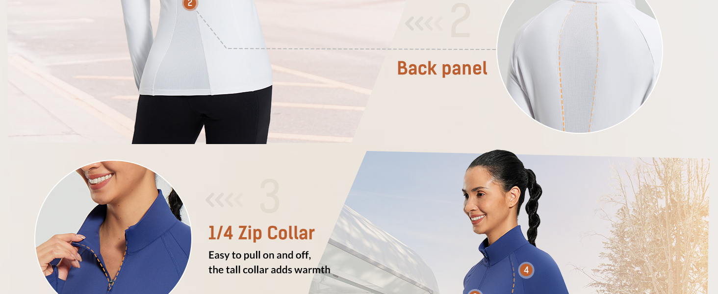 BALEAF Women's 1/4 Zip Fleece Pullover Thermal Long Sleeve Shirts Ski