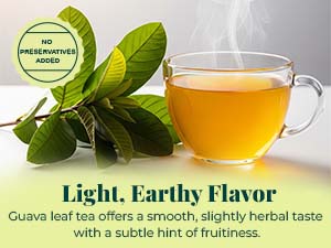 Light earthy flavor cup of tea with leaves