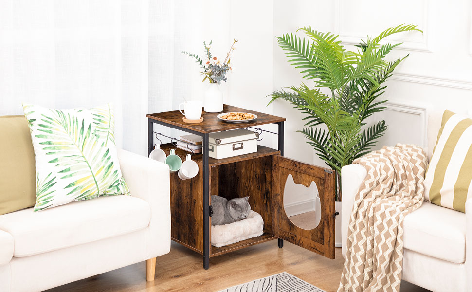 Maison Pour Chat, Meuble Litiere De Toilette Chat, Avec Crochets, HOOBRO EBF05MW01 13 EBF05MW01