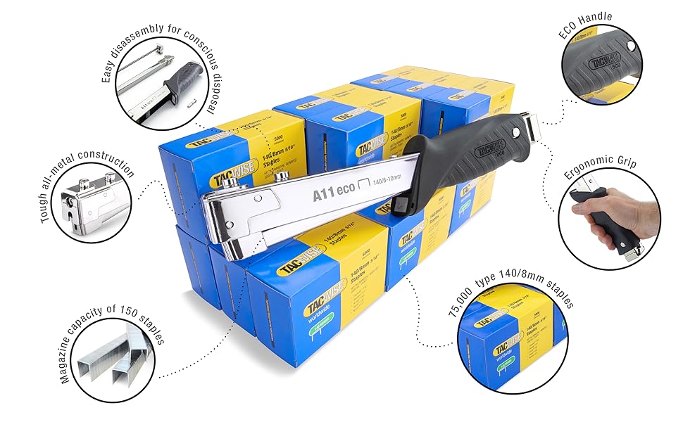 Tacwise 1179 A11 Hammer Tacker with 75,000 140/8mm Staples, Uses Type