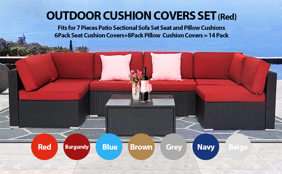 14 Pack Outdoor Patio Cushion Replacement Covers Set for 7
