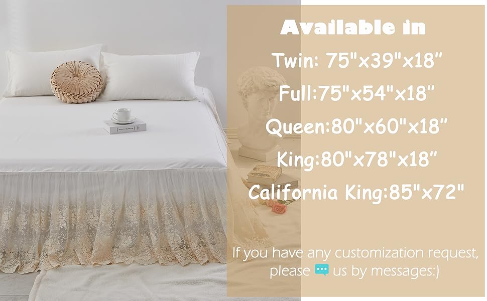 Brandream Lace Bed Skirt Full Size Cream White 18 Inch Drop Romantic Bed Sheets