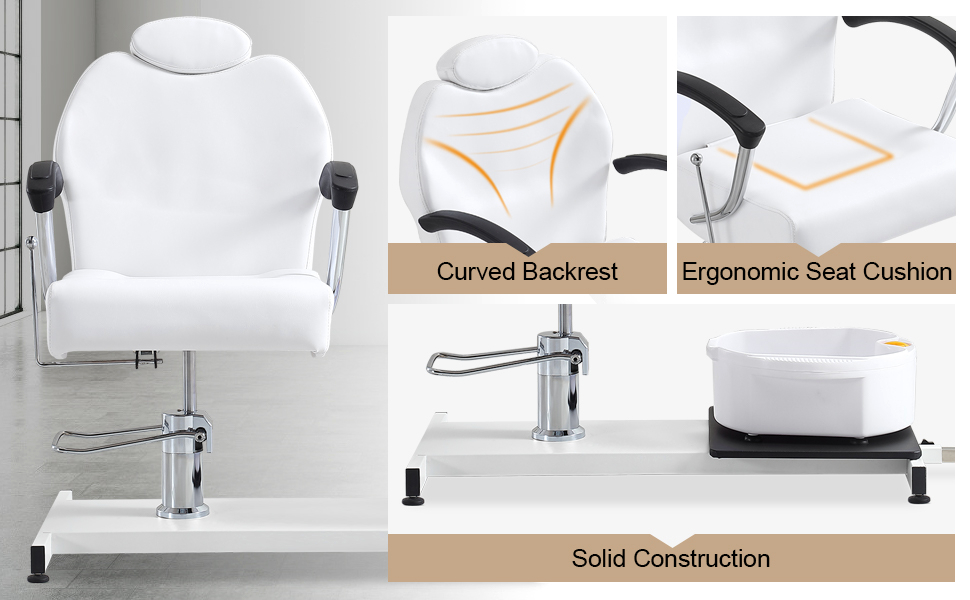 Paddie White Reclining Pedicure Chair with Headrest/Foot