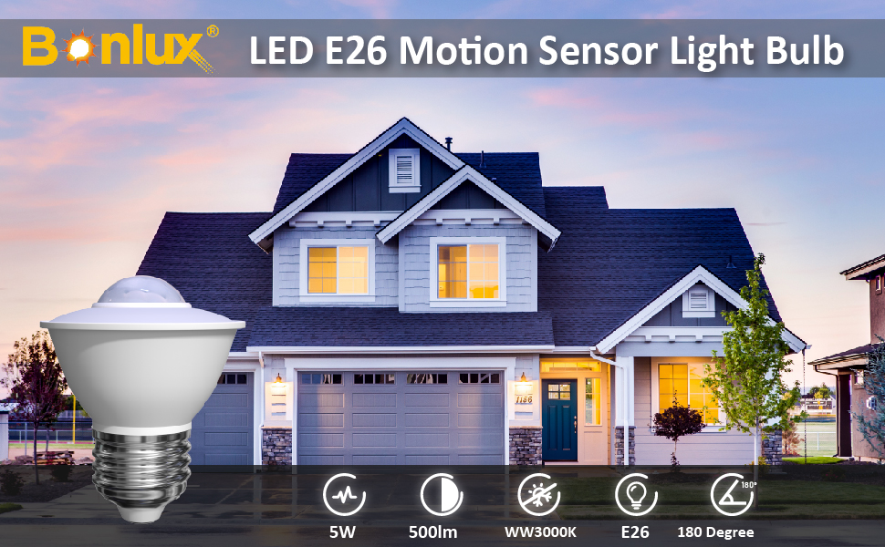 Bonlux Motion Sensor Light Bulbs, 5W E26 PIR Motion