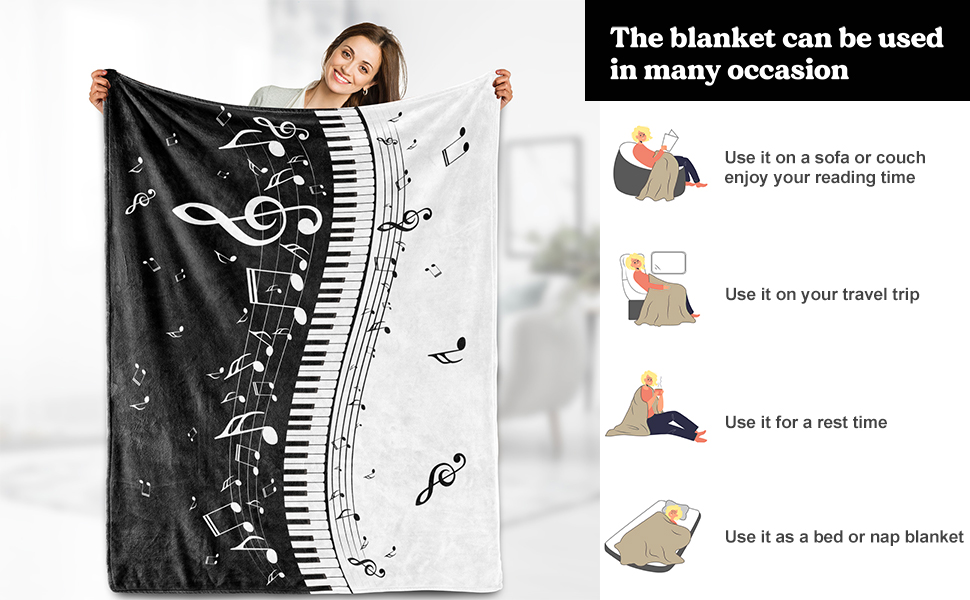 Music Note Gifts Blanket for Women Piano Keys Blanket