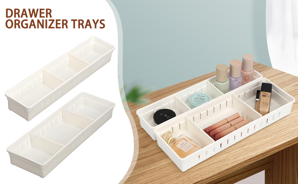 FYY Plastic Drawer Organizers Set, 2 Pcs Desk Drawer