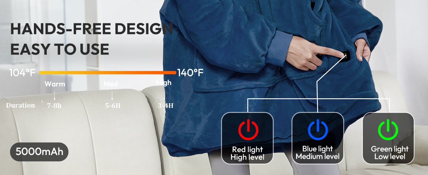 Heated Wearable Blanket Battery Powered, Come with 5000mAh Portable Rechargeable