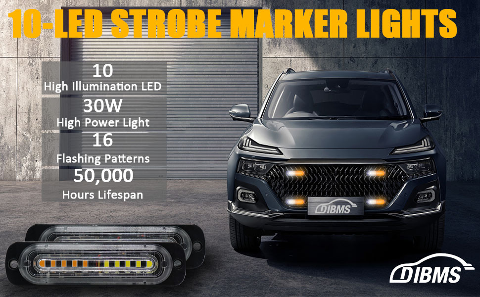 DIBMS LED Strobe Emergency Lights, 10x Amber White Ultra