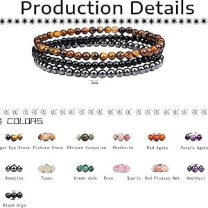 6 PCS 4mm Mini Semi - Precious Gemstones, Beaded Bracelets