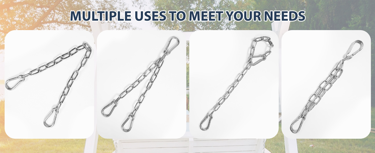 KOMUSMO 2 Pack Hanging Chair Chain with 4 Carabiners, 26in Stainless Steel Heavy Duty, 440LB Capacity, Playground Swing Set Hanging Kits Hardware for Hammock Swing Punching Bags Sandbag Boxing 19 porch swing chain