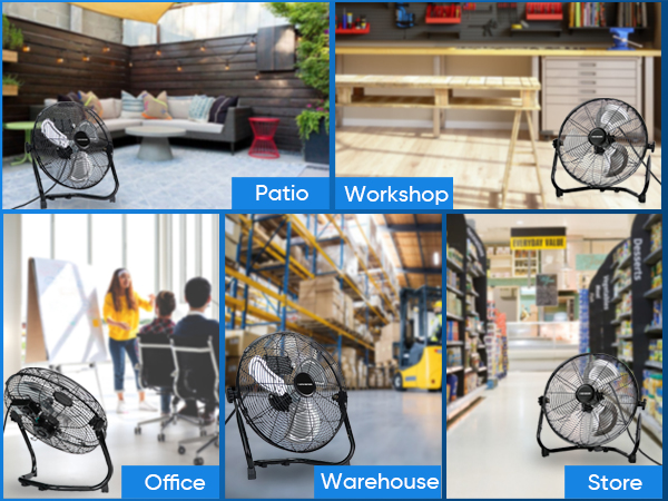portable floor fan for patio, office, workshop and store