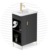 phiestina Black 20 Inch Freestanding Bathroom Vanity, Pre-Assembled Bathroom Cabinet with Ceramic...