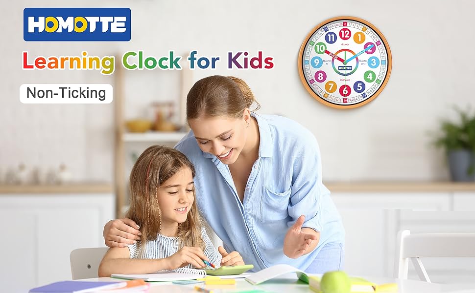 Kids Wall Clock for Bedroom, 10 Inch Round Multi-Colored Learning Clock, Children's Silent Analog Non-Ticking Educational Wall Clock for Boys and Girls Classroom Home Decor 9 10 Inch Kids Learning Wall Clock for Bedroom
