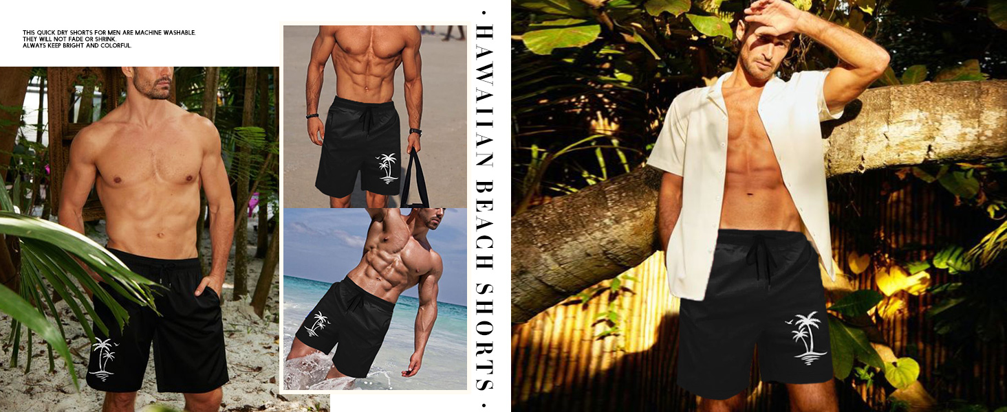 Black Palm Tree Swim Trunks