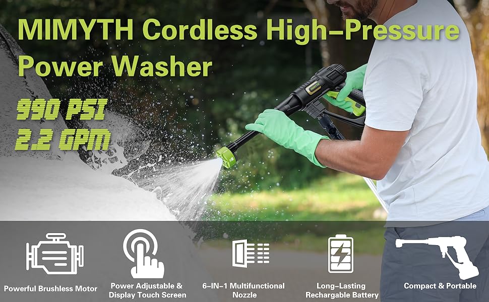 MIMYTH Cordless Power Washer; 990 PSI Cordless Pressure