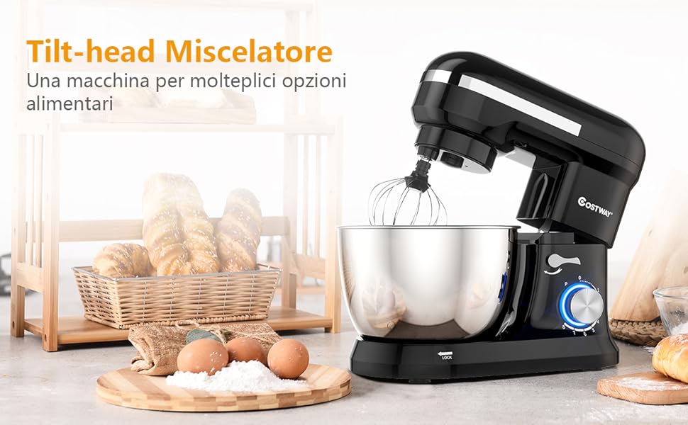 RELAX4LIFE Impastatrice Planetaria Professionale, Robot Da Cucina Multifunzione, Sbattitore Elettrico, Miscelatore Cucina Per Uso Alimentare, Con Ciotola Rotante Da 4,5 L, 8 Livelli, 1300 W (Nero) 12 1