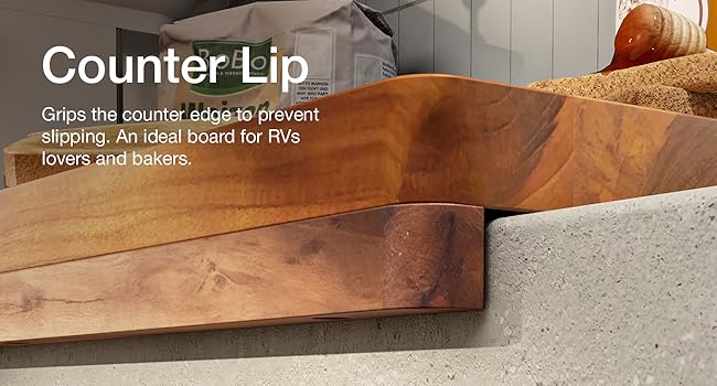 close up of counter lip of cutting board gripping on kitchen countertop