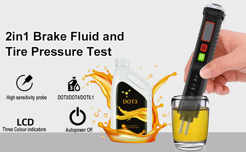 ATsafepro Digital Tyre Pressure Gauge 150PSI Brake Fluid Tester Pen 2