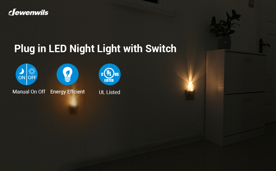 DEWENWILS Plug in Night Light with Switch, Manual ON Off LED Nightlight