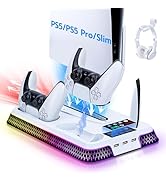 Mcbazel RGB Cooling Stand for PS5, Dual Controller Charger & Fast Charging Station with 3 USB Por...