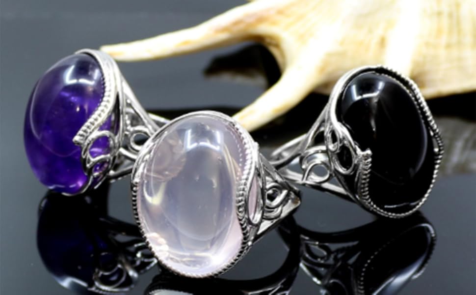 Amethyst Ring, Rose Quartz Ring, Black Onyx Ring
